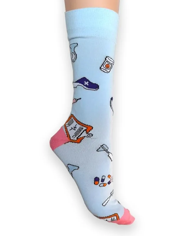 Hospitrix Happy Dames Sokken Instruments Blue Pink